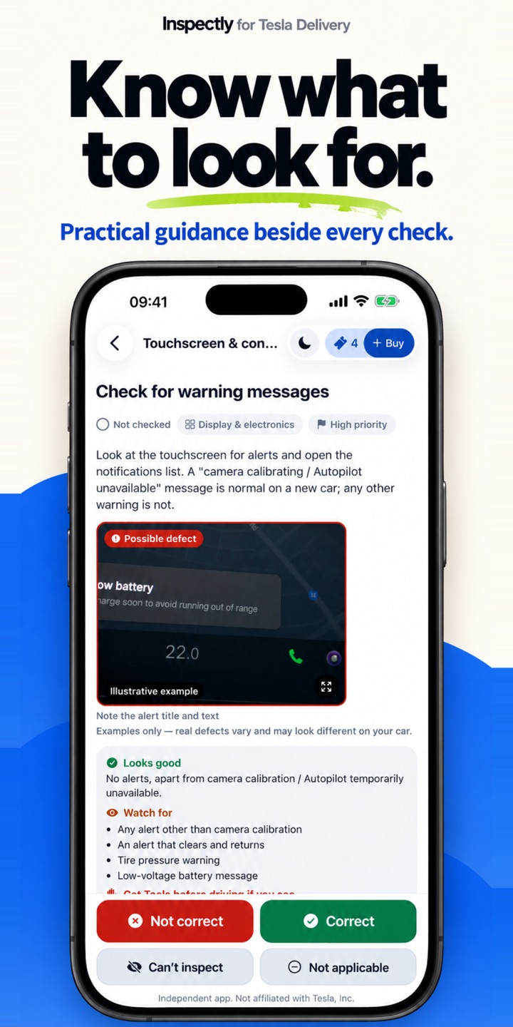 A touchscreen check with guidance on what looks good and what to watch for