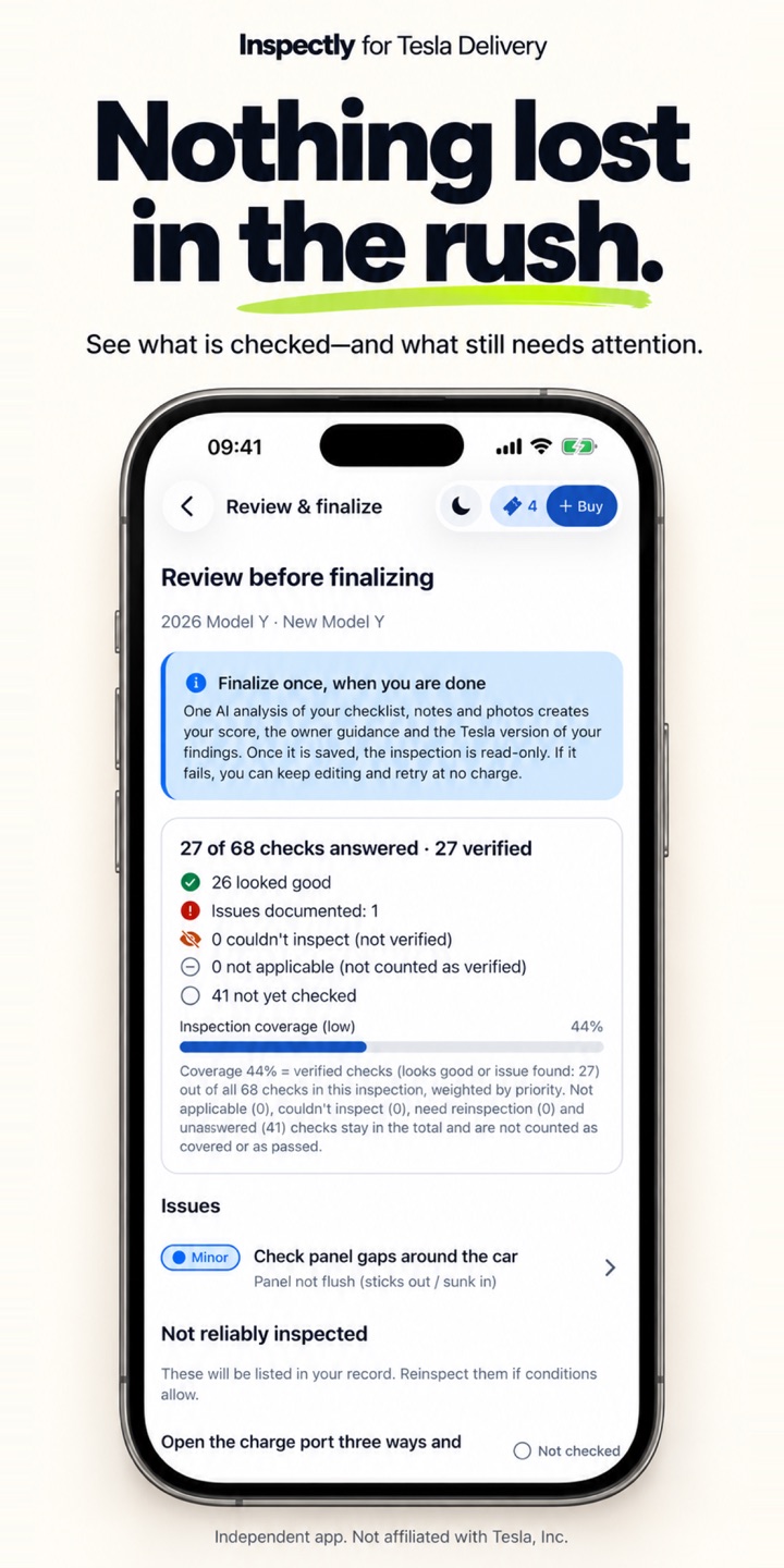 The review screen before finalizing, showing what has been checked