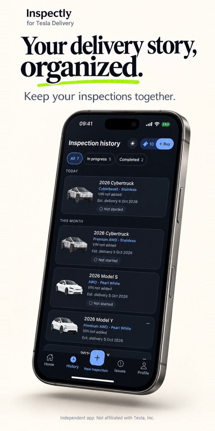 Inspection history listing several vehicles