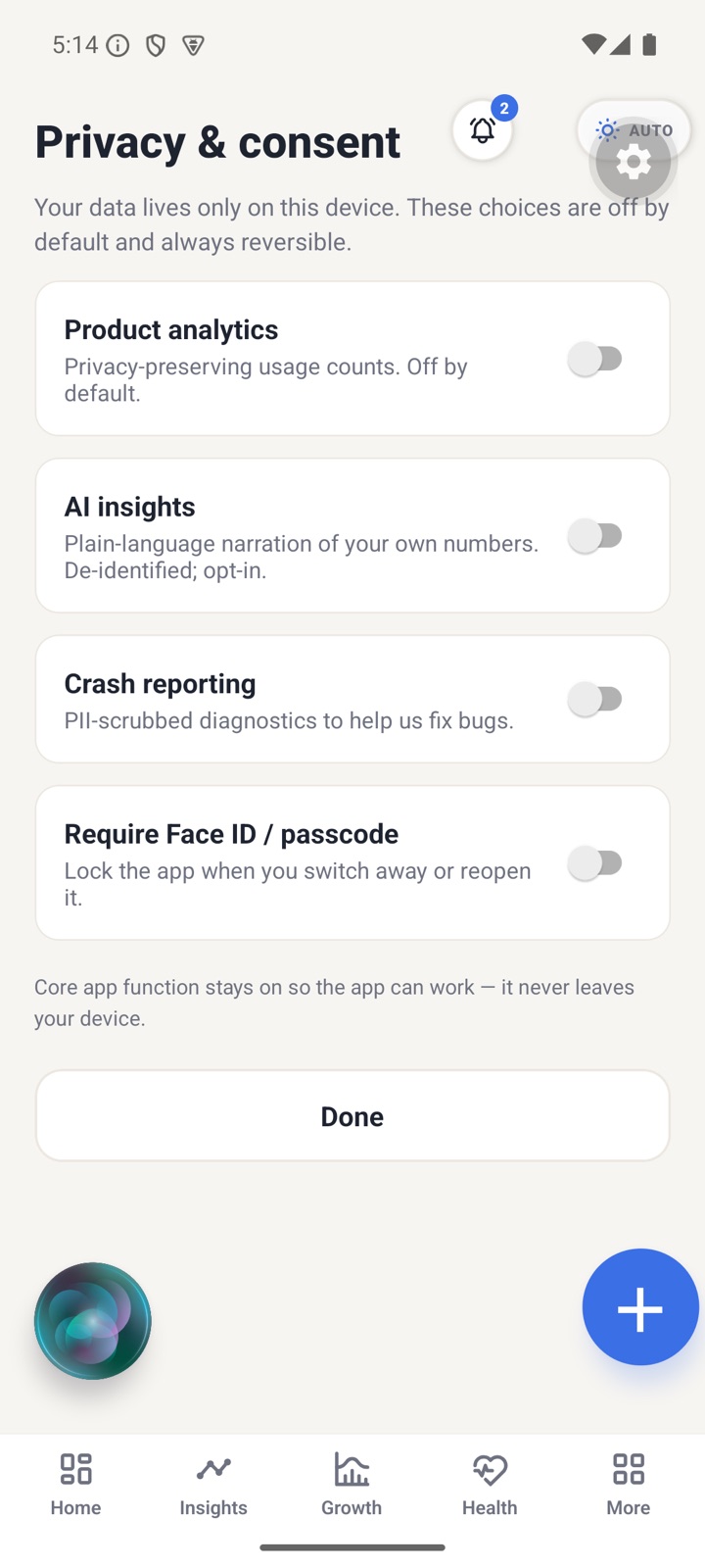 Privacy and consent settings