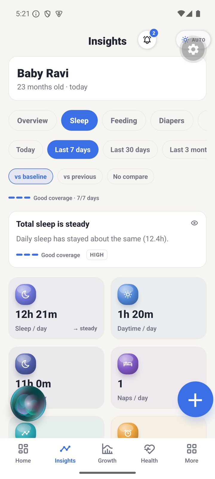 Sleep trends and the predicted next nap