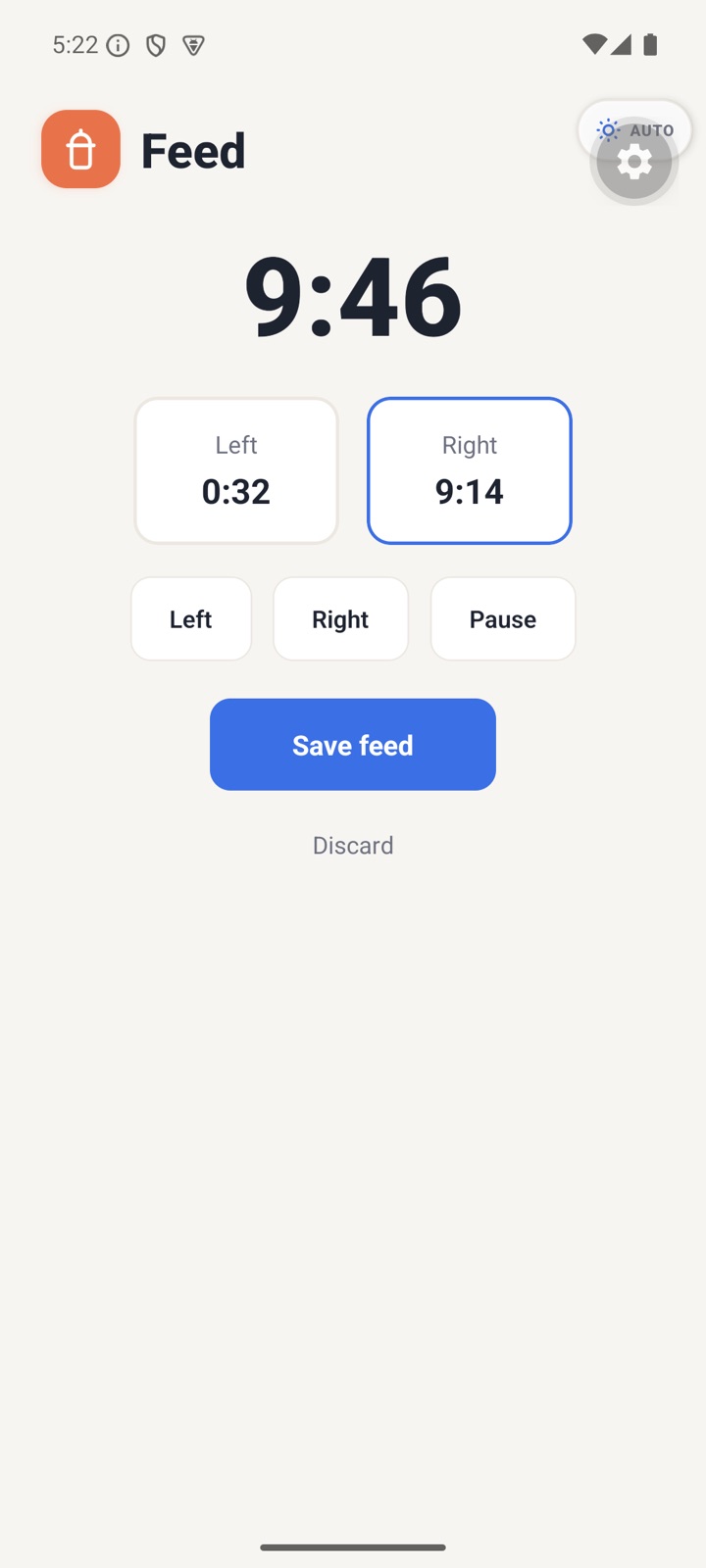 The feeding timer, counting active nursing time per side