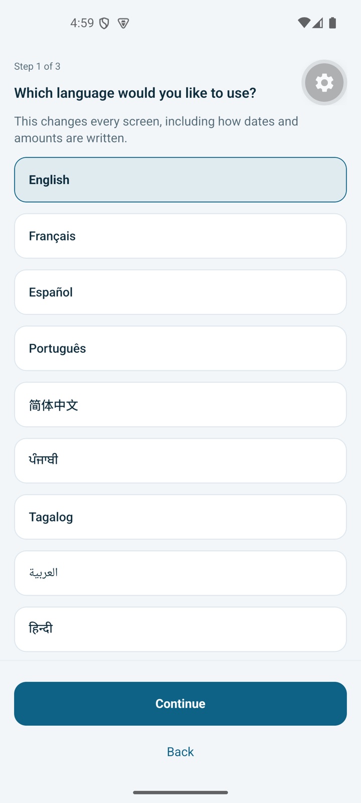 Language selection, fifteen options